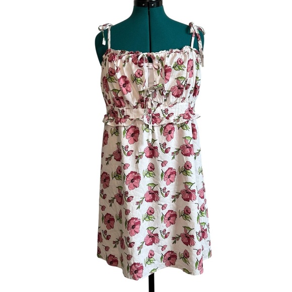 2/$30 Forever 21 Linen Pink and Cream Spaghetti Strap Mini Sundress - Picture 2 of 14